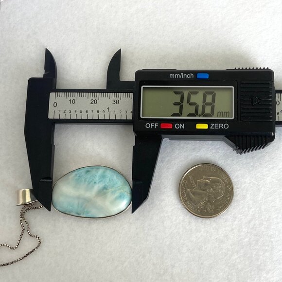 Sterling Silver 925 Oval Bezel Set Larimar Pendant Necklace 18.5" Box Chain - Picture 14 of 16
